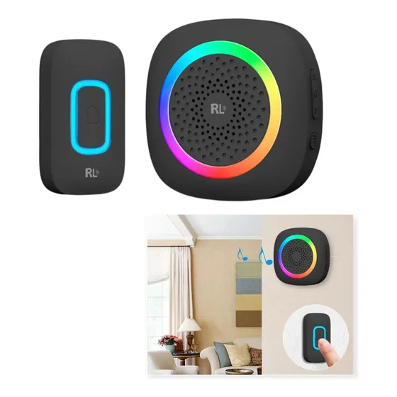 Timbre Inalambrico Wireless Doorbell Kit 16 Melodias Color Negro