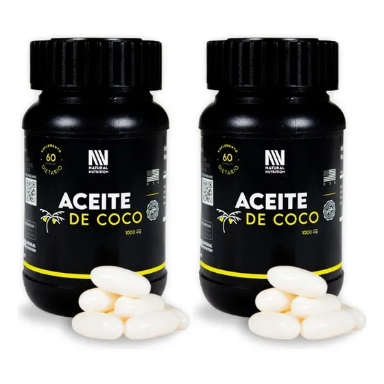Aceite De Coco Natural Nutrition 60 Cápsulas 164 Ml Combo X2
