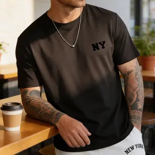 Camiseta Masculina Ny Letter Camisa 100% Algodão Manfinity