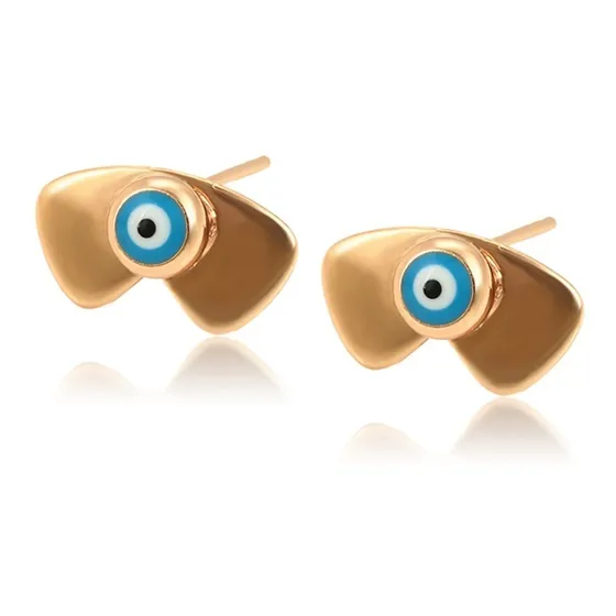 Aretes Oro 18k Lam Ojo Turco Protección Buena Suerte Amuleto