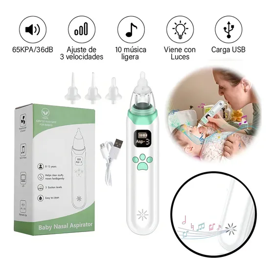 Aspirador Nasal Para Bebe Saca Mocos Electrico Limpiador Color Blanco
