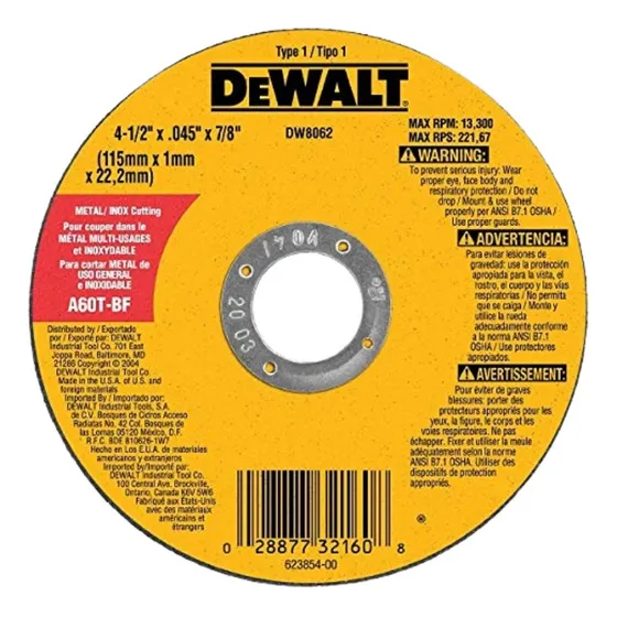 Disco Para Cortar Metal   4-1/2 X0,45x7/8 P Dewalt