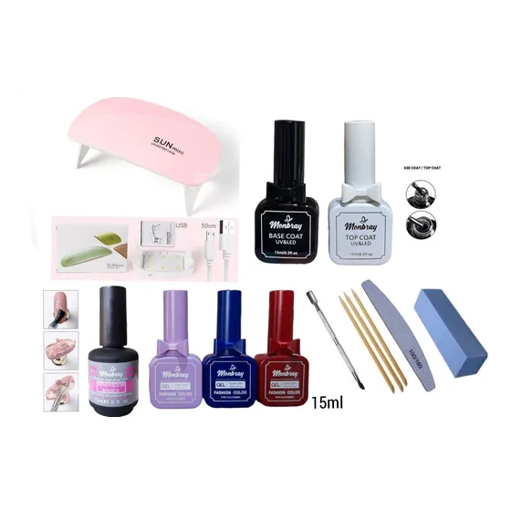 Kit  De Uñas Semipermanente, Lampara, Base, Colores, Top 