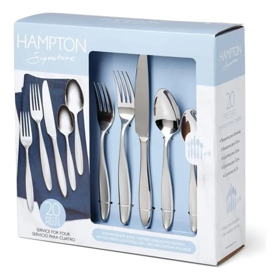 Set De Cubiertos Hampton Signature Punta Ovalada Con 20 Pzas Color Plateado