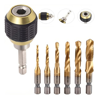 Kit 6 Brocas Macho Fura Faz Rosca + Mandril De Engate RĂĄpido Kit 6 Brocas Macho Fura Faz Rosca + Mandril De Engate RĂĄpido
