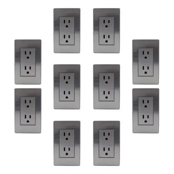 10 Placas Con Contacto Dúplex, Acero Inoxidable