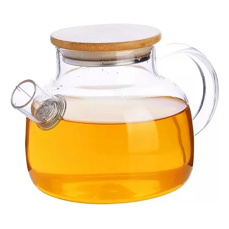 Chaleira Vidro Borossilicato 1l Com Infusor Tampa Bambu Paper Home Transparente