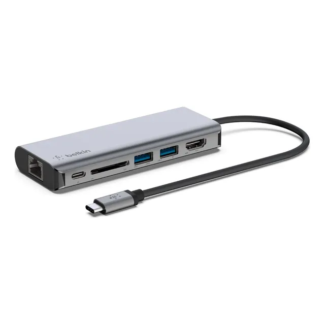 Belkin Usb-c 6 In 1 (ethernet, Hdmi, 2 Usb-a 3.0, Sd, Usb-c) Color Plateado