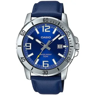 RelĂłgio Casio Masculino Couro Azul Mtp-vd01l-2bvudf Bisel Prateado RelĂłgio Casio Masculino Couro Azul Mtp-vd01l-2bvudf Bisel Prateado