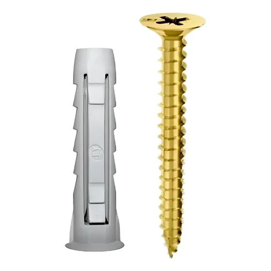 Tornillos Fix Dorado 5x45 Y Tarugo Fx N°8 - Pack X 100 Unids