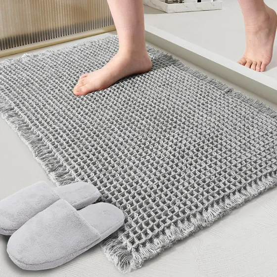 Tapete Baño Punto Gofre Gris Super Absorbente Antideslizante