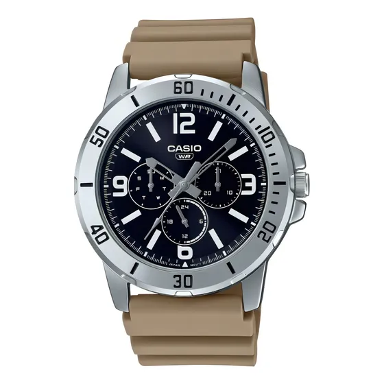 Reloj Hombre Mtp-vd300-5b Calendario Acero Watch Center Color De La Malla Arena Color Del Fondo Negro