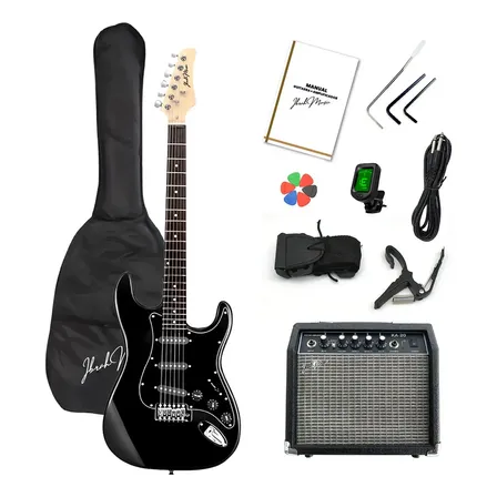 Guitarra Eléctrica Stratocaster Ibrah Music + Amplif + Accesorios Negra Diestro Negro Arc
