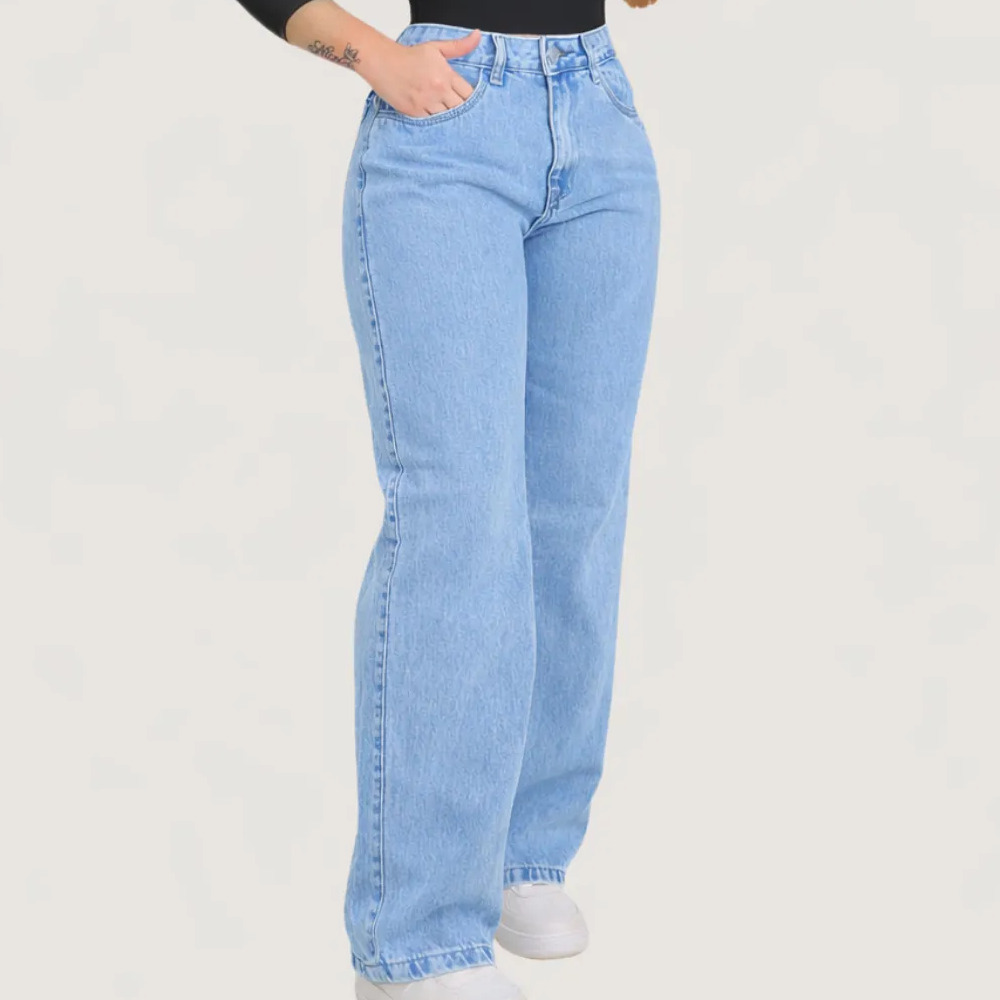 Calça Wide Leg Jeans Feminina Pantalona 34 ao 46 Calça Wide Leg Jeans Feminina Pantalona 34 ao 46