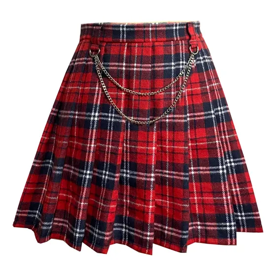 Falda Escocesa Tableada Con Cadenas Punk Grunge Kawaii Goth