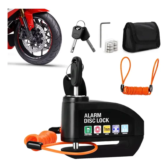Cadeado Para Moto Alarme Sensor Movimento Bolsa Cabo Preto — foto 2
