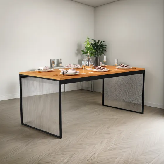 Mesa Jantar 8 Lugares Retangular 160x80 Cm Pés Metal Dourado