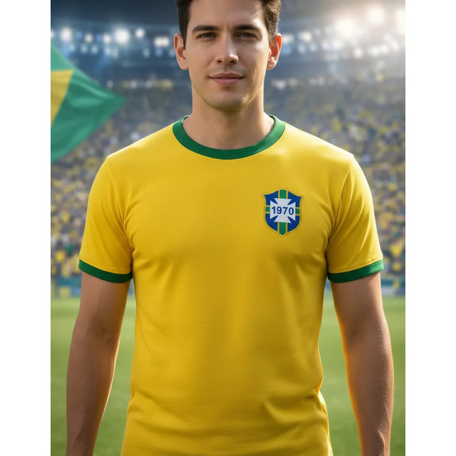 Camiseta Brasil Alternativa Copa 70 Torcedor Algodão Camiseta Brasil Alternativa Copa 70 Torcedor Algodão
