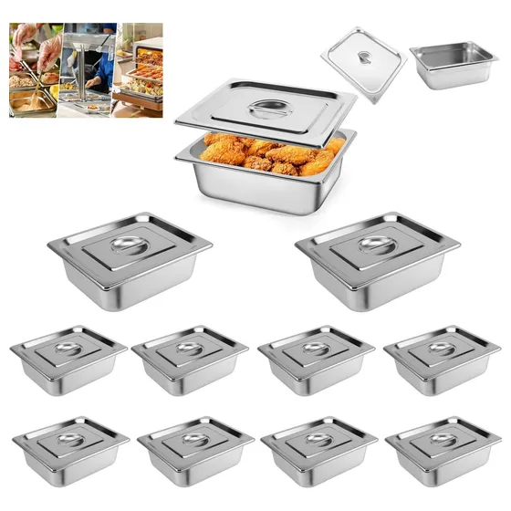 10 Inserto Contenedor Acero Inoxidable 1/2x10cm Con Tapa