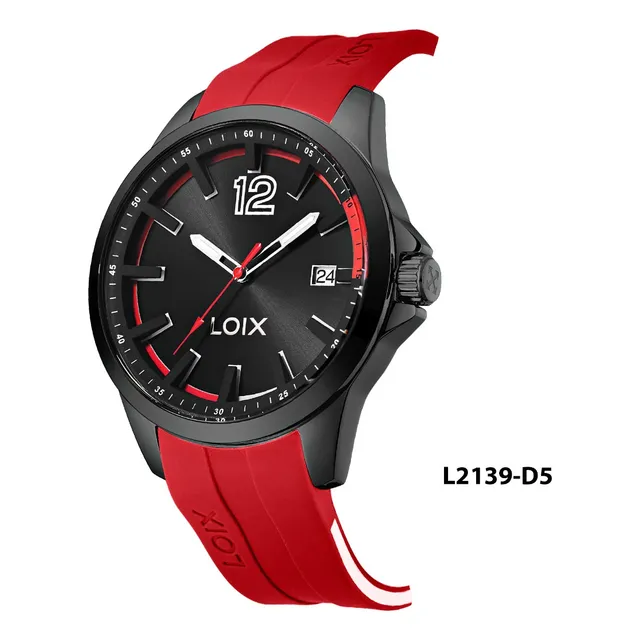 Reloj Hombre Loix® L2139-5 Rojo Con Tablero Negro Y Rojo