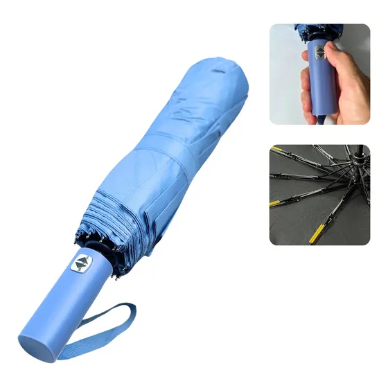 Guarda Chuva Automático Abre E Fecha Reforçado Contra Vento Cor Azul Desenho Do Tecido Liso