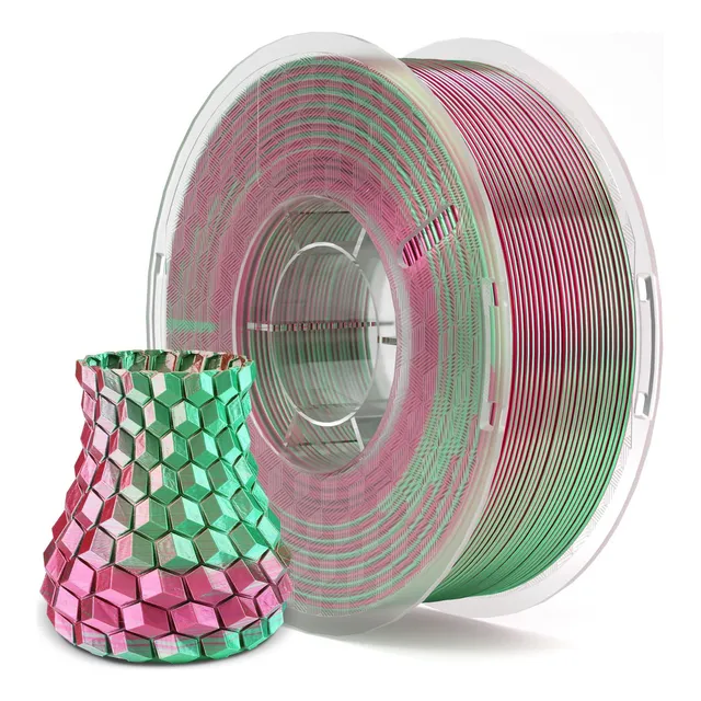 Filamento Pla De Seda Doble Color Verde Y Rojo 1 Kg