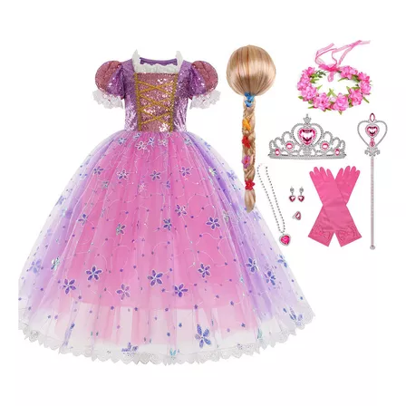 T Vestido Halloween Princesa Niña Lentejuelas Con Peluca