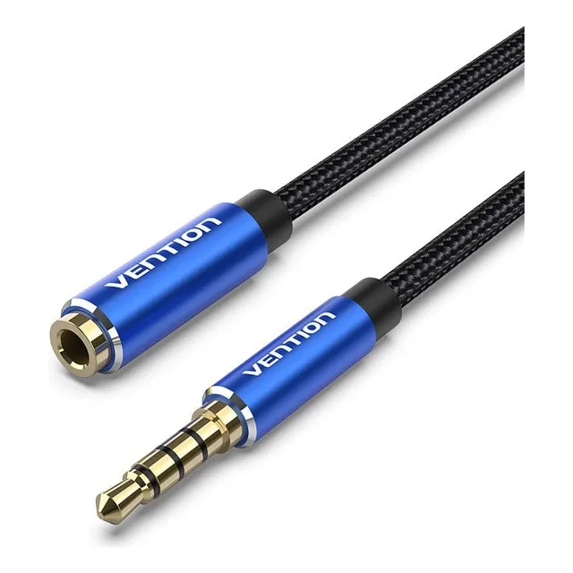 Cable Extensor Audio Vention - Auxiliar Jack 3.5 Mm Macho A Hembra - Miniplug Hi-fi - 2 Metros - Trenzado Azul - Stereo Trrs Plug A Plug - Para Celular Auto Estereo Pc Auriculares Microfono - Bhclh