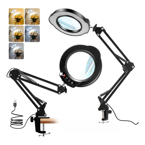 Lupa Con Luz Led De Escritorio Con Lupa De 10x Ajustable