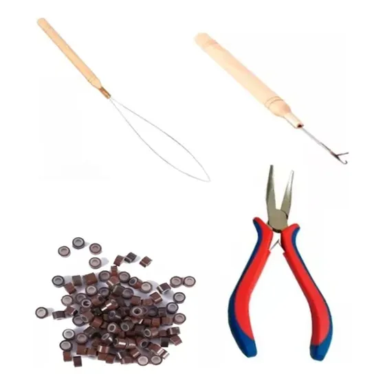 Combo 100 Microrings + Pinza + Aguja + Lazo Para Extensiones