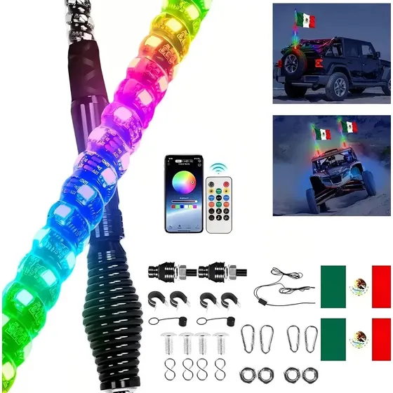 Par Antenas Led Para Rzr Camionetas 120cm4ft Rgb Impermeable Rgb