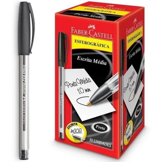 Caneta Esferográfica Trilux 1.0mm Ponta Media Cx C/50 Tinta Preto Exterior Transparente