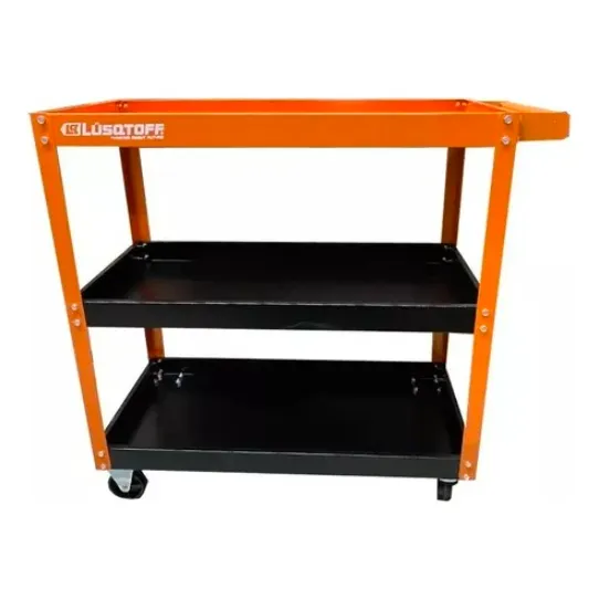 Mesa Carro Lusqtoff Porta Herramientas 3 Estantes Con Ruedas Color Naranja y Negro