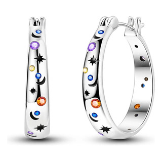 Arracadas Redondas En Color Plata Con Circonias Multicolor Arracadas Redondas En Color Plata Con Circonias Multicolor