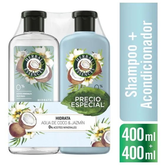 Pack Shampoo + Acondicionador Herbal Essences Agua De Coco & Jazmín 400ml