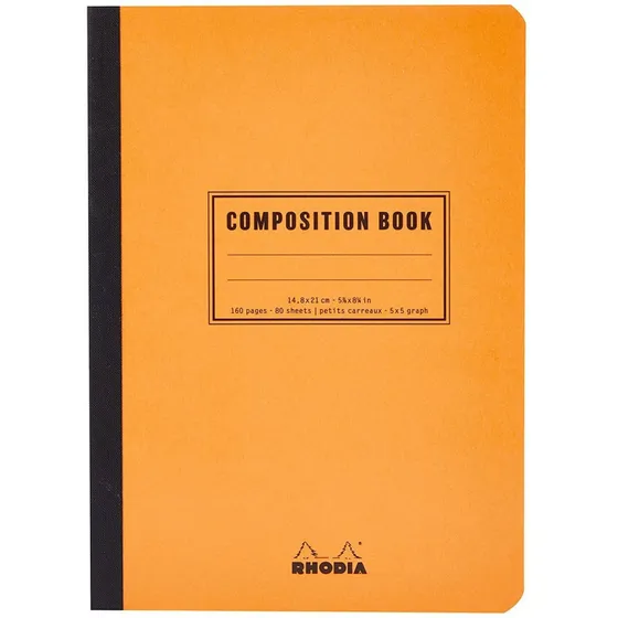  Rhodia Composition A5 Capa Laranja 80 folhas  quadriculadas 1 assuntos unidade x 1 21cm x 14.8cm caderno cor laranja