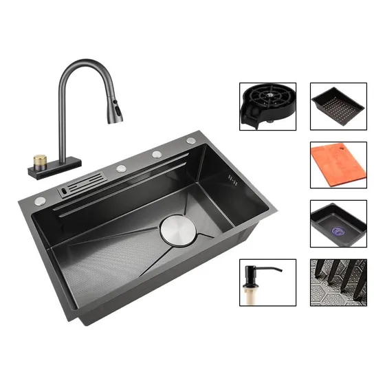 Set Lavaplatos Doble Negro Acero Inoxidable 304 +++kit