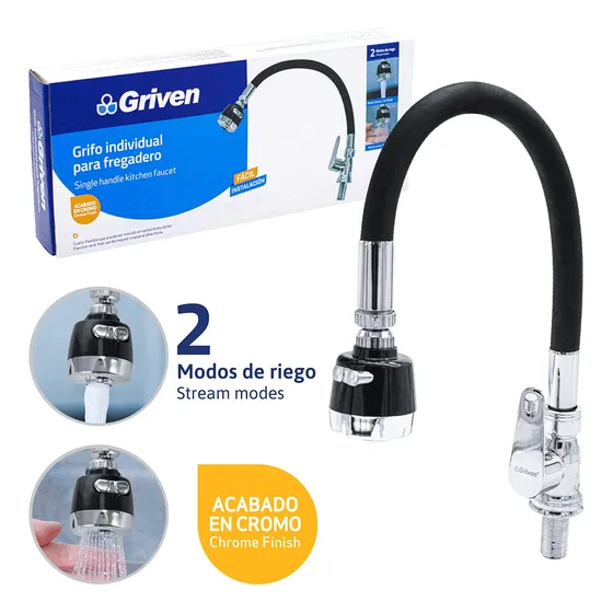 Llave Para Fregadero Individual Negro Griven /mayor Y Detal/