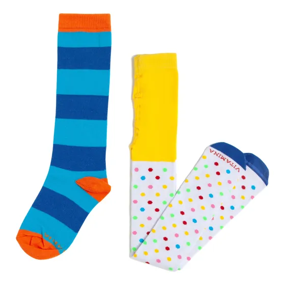 Kit 2 Pares Meia 3/4 Infantil Listrada Arco-íris Chiquititas