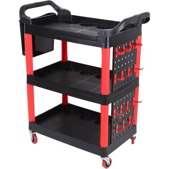 Carro Mesa De Taller Con 3 Estantes Con Ruedas Y Accesorios