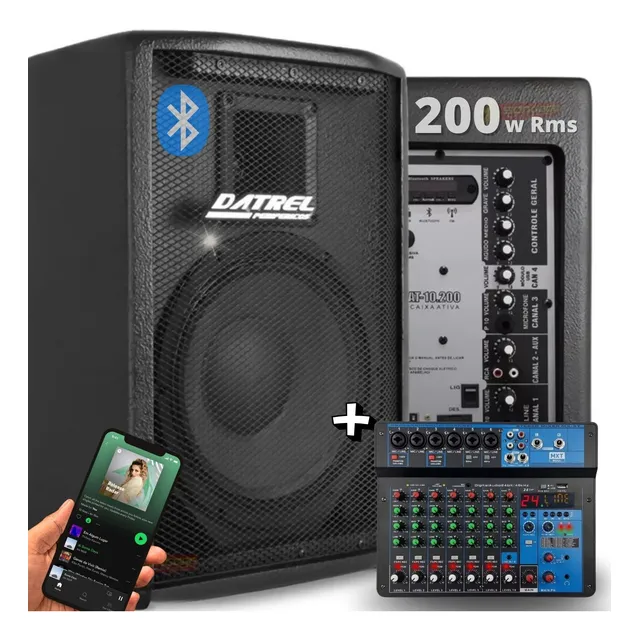 Kit Caixa Som Bluetooth Ativa 200w Mesa Som 8 Canais Mxt