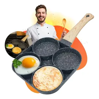 Frigideira Com Divisórias Antiaderente 4 Partes Ovo Hambúrguer Para De Fogão Gás Tippi Preto
