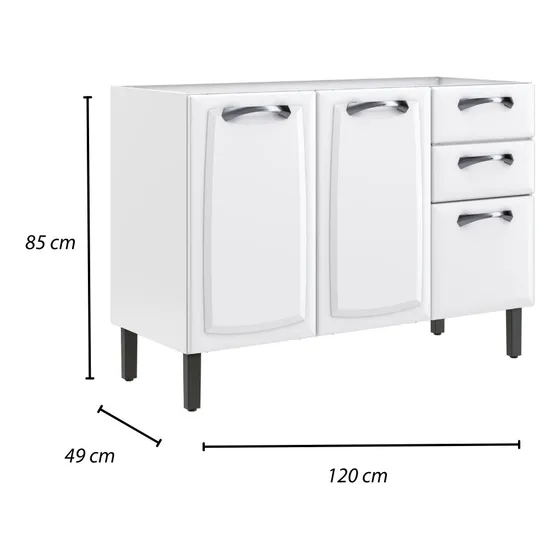 Balcão Itatiaia New Premium aço 3 portas Sem Tampo Branco
