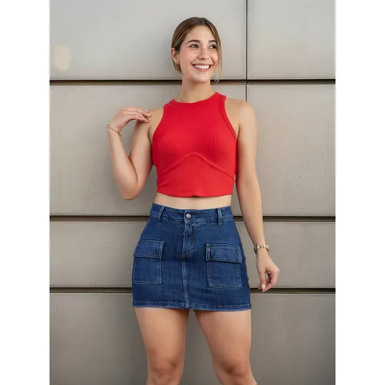 Faldashort Con Bolsillos Adelante Azul - Vialbri