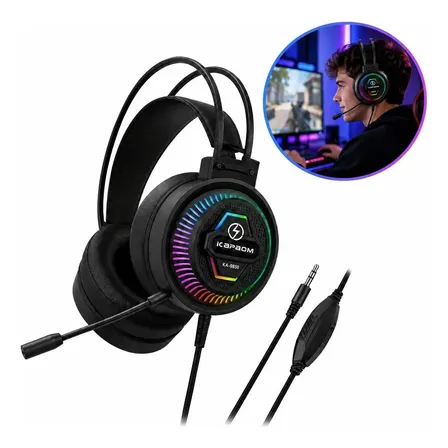 Fone De Ouvido Gamer Rgb Kapbom Ka-9850 Com Microfone 40mm Preto
