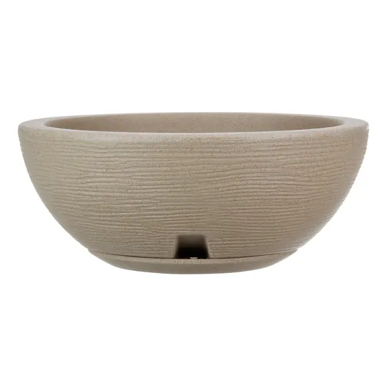 Maceta Floridis Plástico Bowl Premium 30x13 Cm Simil Piedra + Plato Color Beige
