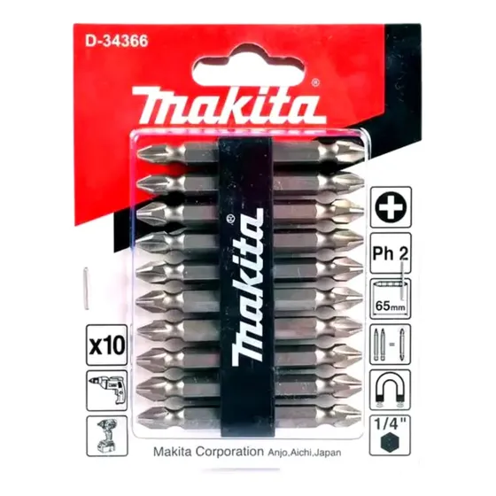 Kit Ponteira 10 Bits Ph2 Makita Magnetico D-34366 Original