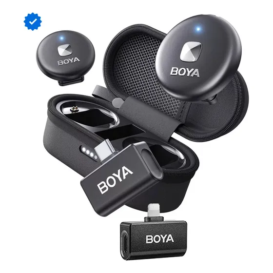 Sistema de micrófono con solapa Boya Omic-U USB tipo C, color negro