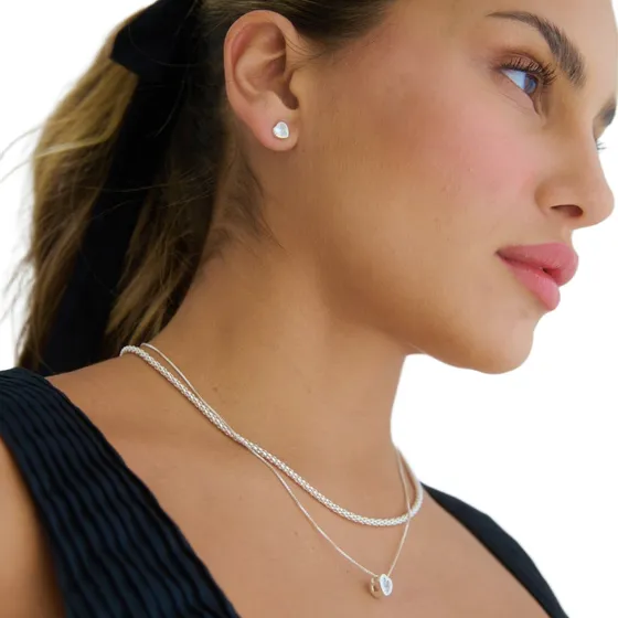 Conjunto Plata 925 Cadena Aros Corazón Garantía Estuche 
