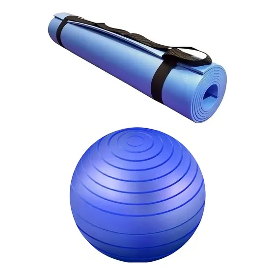 Colchonete Antiderrapante Yoga Bola Exercício Fortalecimento Cor Azul-Azul